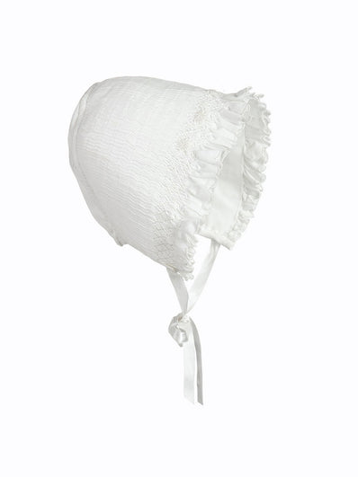 Baby Girls Ivory Hand-Smocked Bonnet