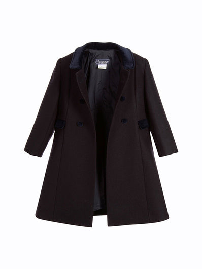 Classic Navy Blue Wool Coat with Velvet Collar