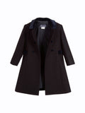 Classic Navy Blue Wool Coat with Velvet Collar