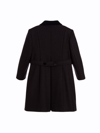 Classic Navy Blue Wool Coat with Velvet Collar