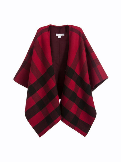 Girls Red Wool Check 'Charlotte' Cape