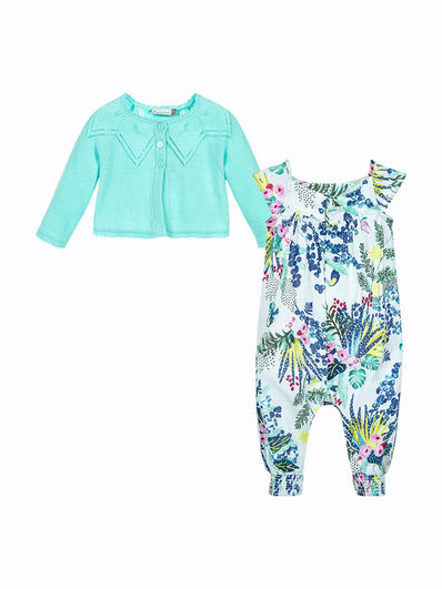 Baby Girls Green Cardigan & Jumpsuit Set