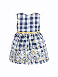 Girls Blue Check Dress with Daisies