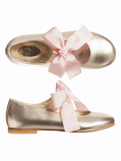 Girls Gold & Pink Ribbon Shoes