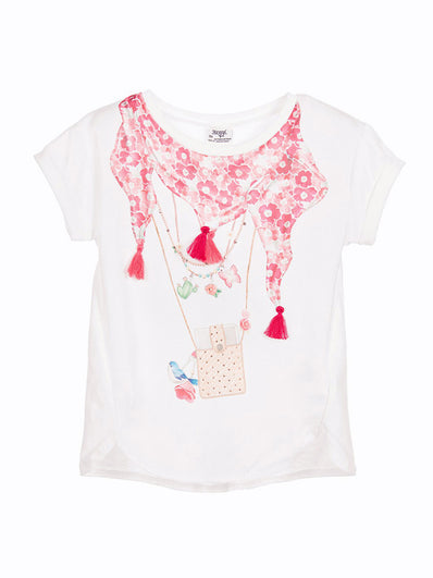 Girls Ivory Scarf Print T-Shirt