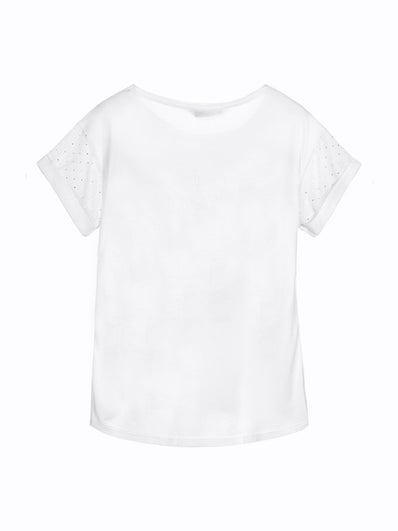 Girls White Satin T-Shirt with Red Shoes