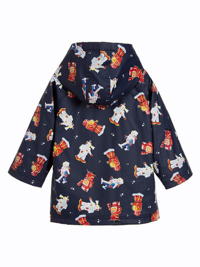Boys Navy Blue Robot Print Raincoat