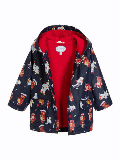 Boys Navy Blue Robot Print Raincoat