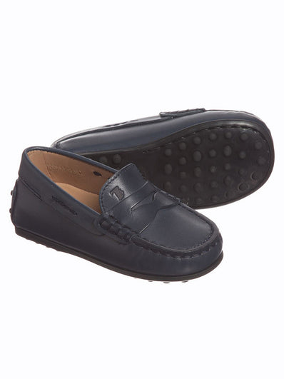 Navy Blue Leather 'Gommino' Moccasin Shoes